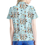 Blue Indian Dream Catcher Pattern Print Women's Polo Shirt