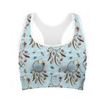 Blue Indian Dream Catcher Pattern Print Women's Sports Bra