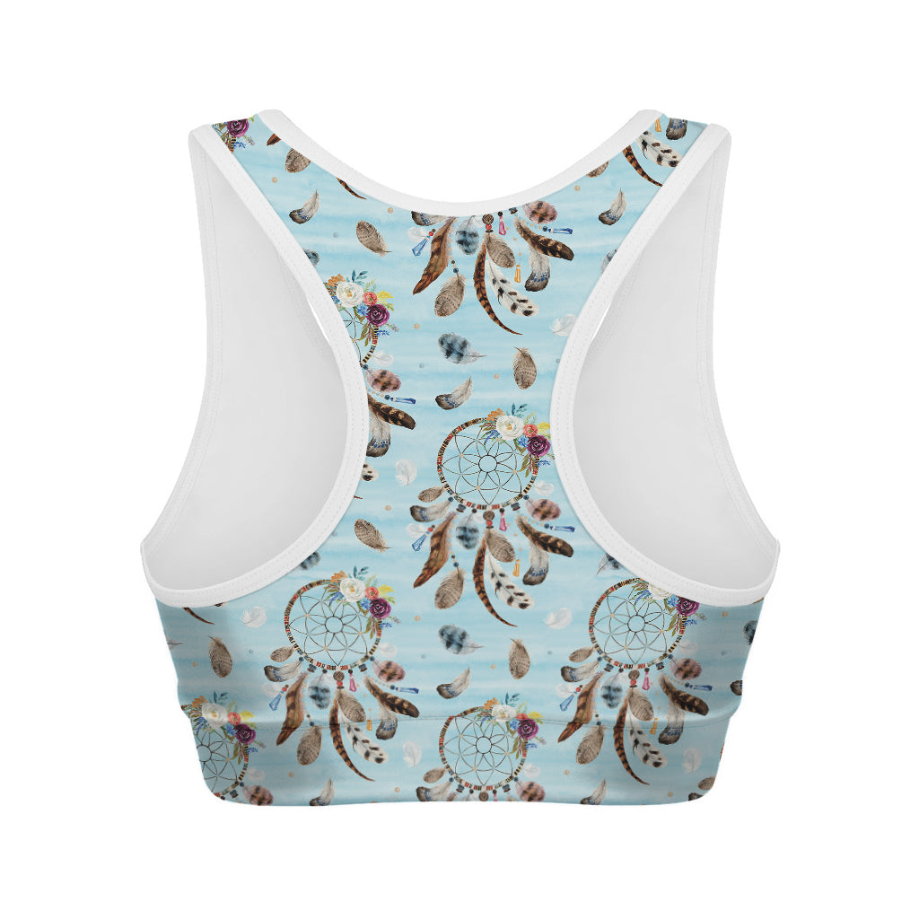 Blue Indian Dream Catcher Pattern Print Women's Sports Bra