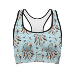 Blue Indian Dream Catcher Pattern Print Women's Sports Bra