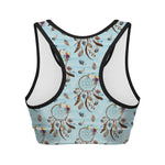 Blue Indian Dream Catcher Pattern Print Women's Sports Bra