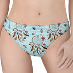 Blue Indian Dream Catcher Pattern Print Women's Thong