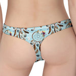 Blue Indian Dream Catcher Pattern Print Women's Thong