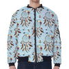 Blue Indian Dream Catcher Pattern Print Zip Sleeve Bomber Jacket