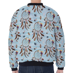 Blue Indian Dream Catcher Pattern Print Zip Sleeve Bomber Jacket