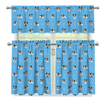 Blue Jack Russell Terrier Pattern Print 3 Piece Kitchen Curtains