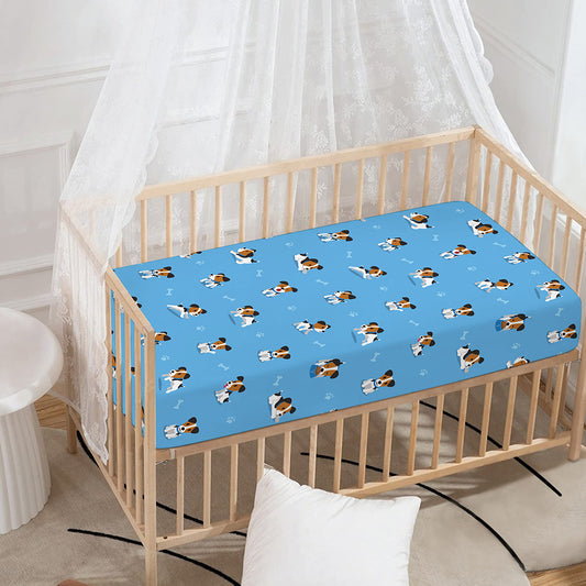 Blue Jack Russell Terrier Pattern Print Baby Crib Sheet
