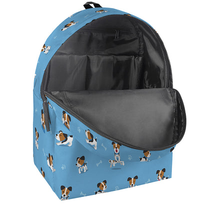 Blue Jack Russell Terrier Pattern Print Backpack