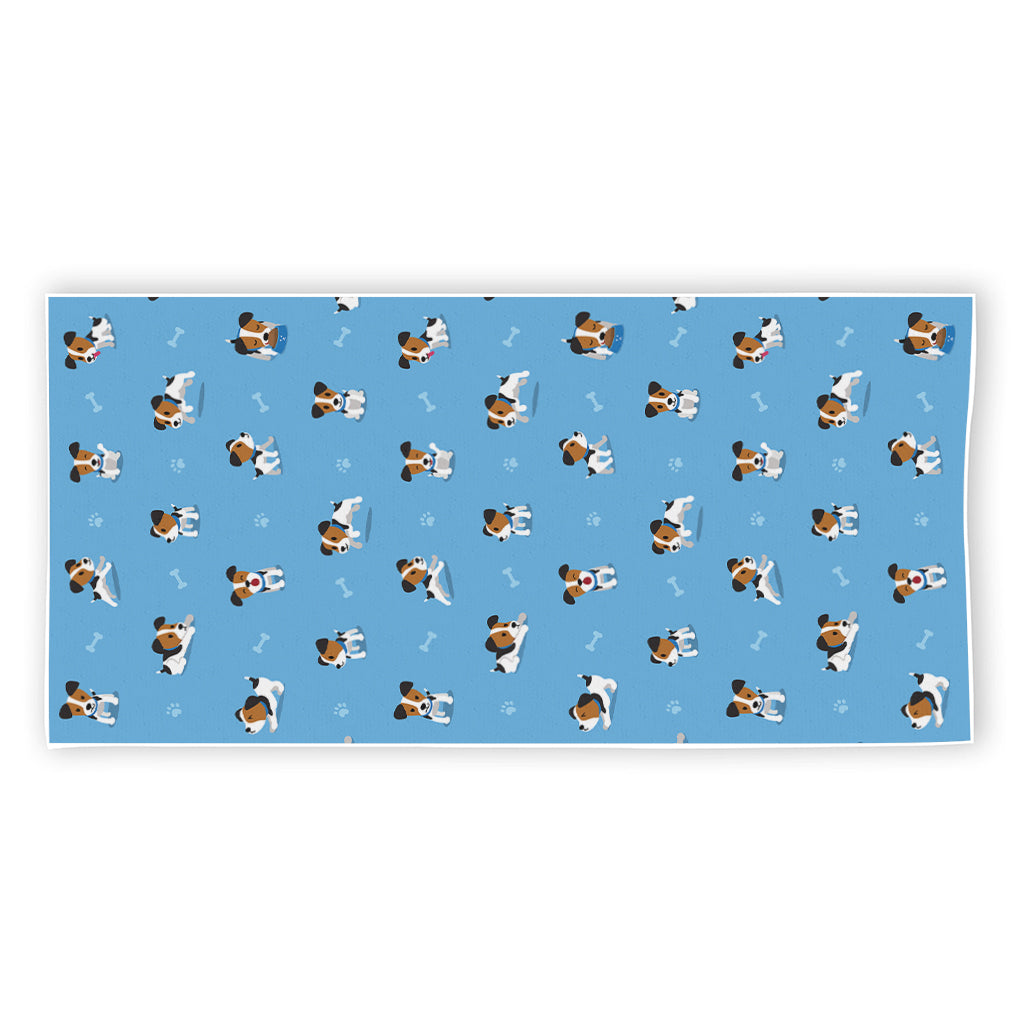 Blue Jack Russell Terrier Pattern Print Beach Towel