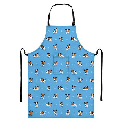 Blue Jack Russell Terrier Pattern Print Bib Apron With Pocket