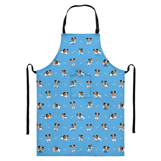 Blue Jack Russell Terrier Pattern Print Bib Apron With Pocket