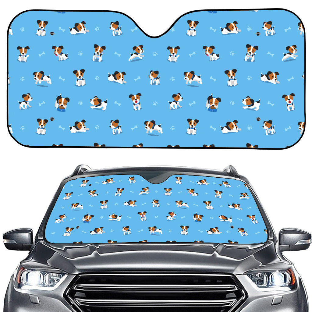 Blue Jack Russell Terrier Pattern Print Car Windshield Sun Shade