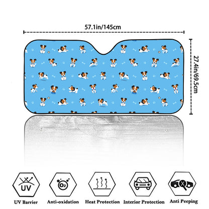 Blue Jack Russell Terrier Pattern Print Car Windshield Sun Shade