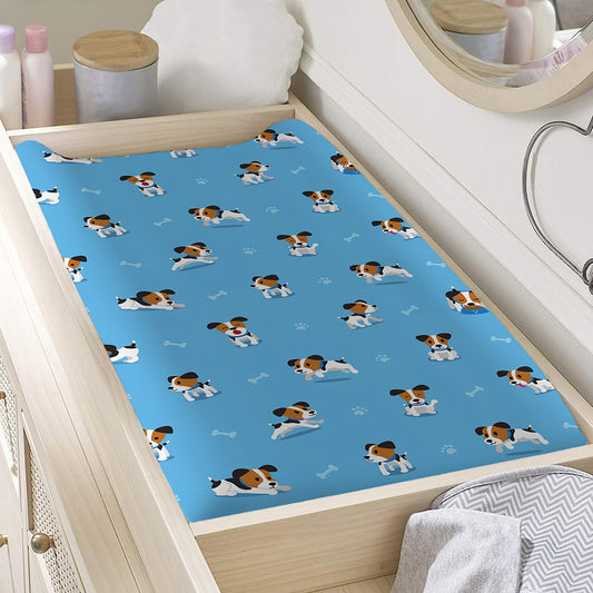 Blue Jack Russell Terrier Pattern Print Changing Pad Cover