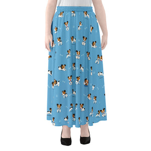 Blue Jack Russell Terrier Pattern Print Chiffon Maxi Skirt