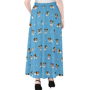 Blue Jack Russell Terrier Pattern Print Chiffon Maxi Skirt