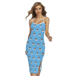 Blue Jack Russell Terrier Pattern Print Cross Back Cami Dress