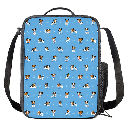 Blue Jack Russell Terrier Pattern Print Crossbody Lunch Bag