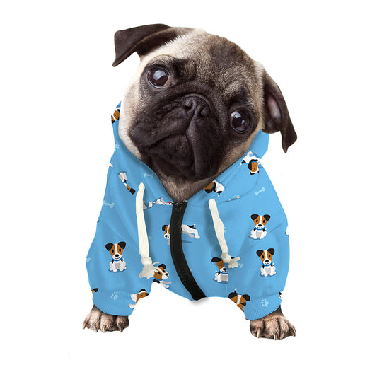 Blue Jack Russell Terrier Pattern Print Dog Zip Up Hoodie