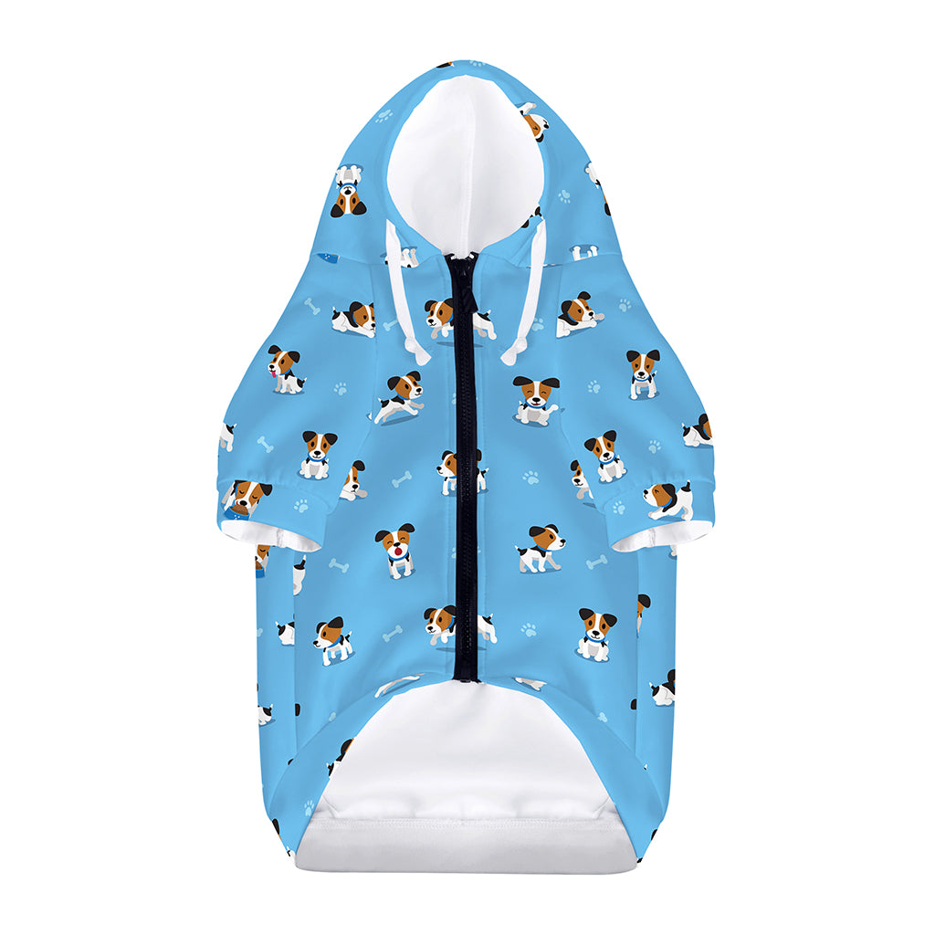 Blue Jack Russell Terrier Pattern Print Dog Zip Up Hoodie