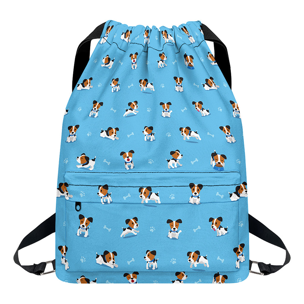 Blue Jack Russell Terrier Pattern Print Drawstring Backpack