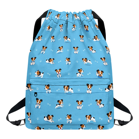 Blue Jack Russell Terrier Pattern Print Drawstring Backpack