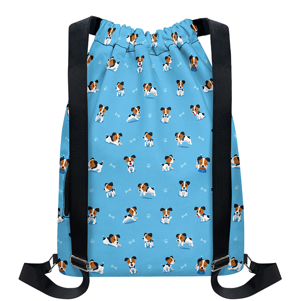 Blue Jack Russell Terrier Pattern Print Drawstring Backpack