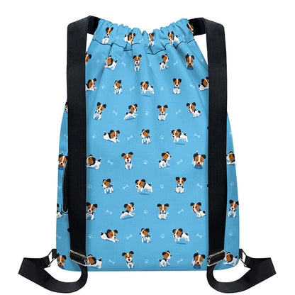 Blue Jack Russell Terrier Pattern Print Drawstring Backpack