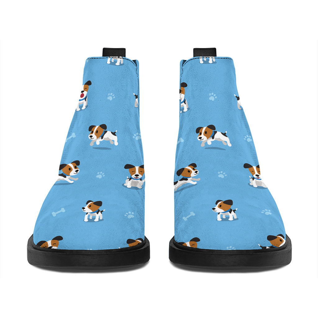 Blue Jack Russell Terrier Pattern Print Flat Ankle Boots