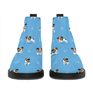 Blue Jack Russell Terrier Pattern Print Flat Ankle Boots