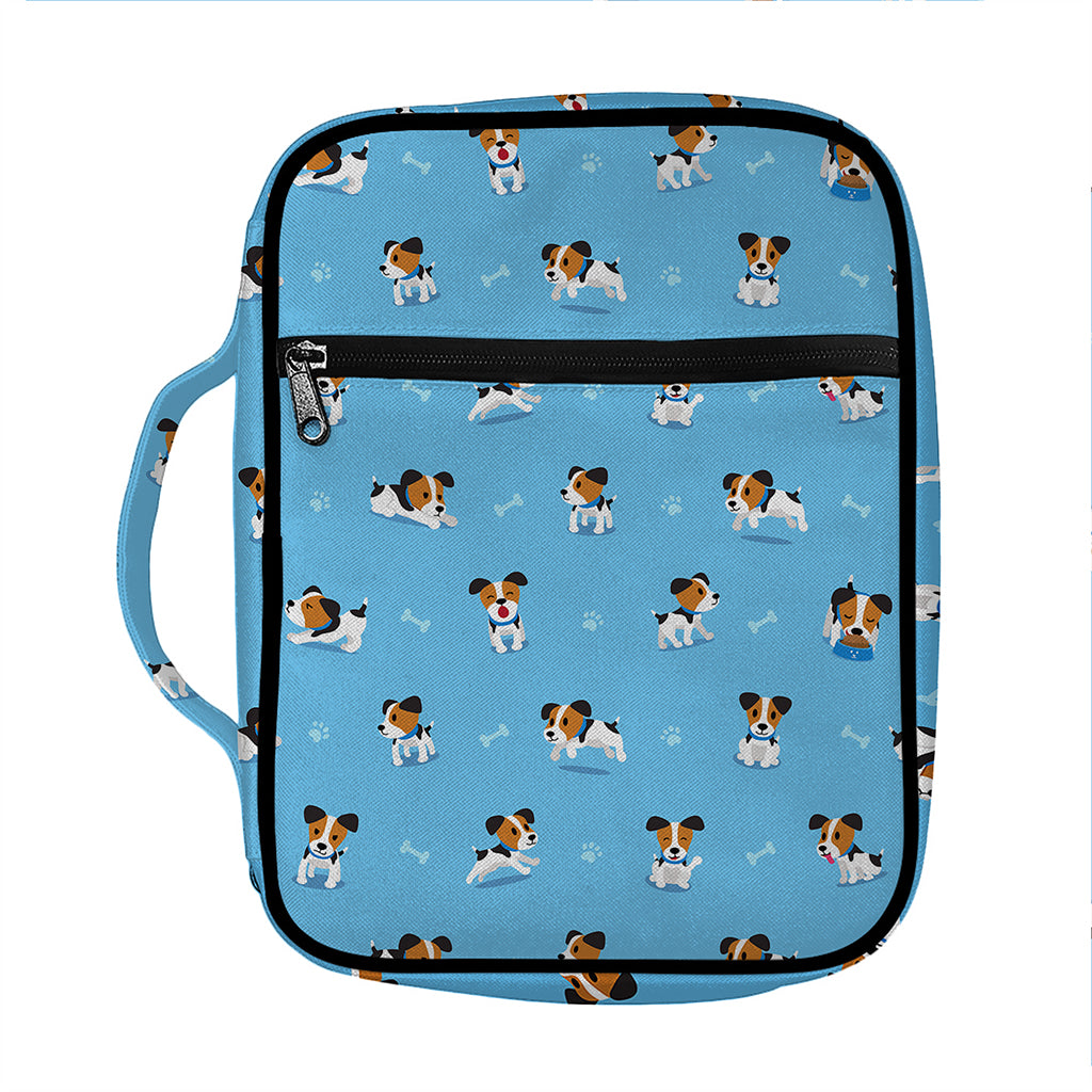 Blue Jack Russell Terrier Pattern Print Front Pocket Bible Bag