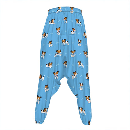 Blue Jack Russell Terrier Pattern Print Hammer Pants