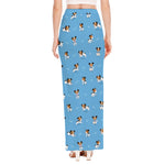 Blue Jack Russell Terrier Pattern Print High Slit Maxi Skirt