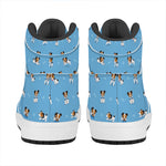 Blue Jack Russell Terrier Pattern Print High Top Leather Sneakers