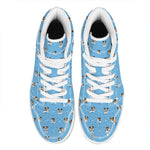 Blue Jack Russell Terrier Pattern Print High Top Leather Sneakers