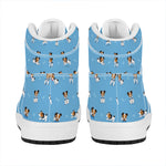 Blue Jack Russell Terrier Pattern Print High Top Leather Sneakers