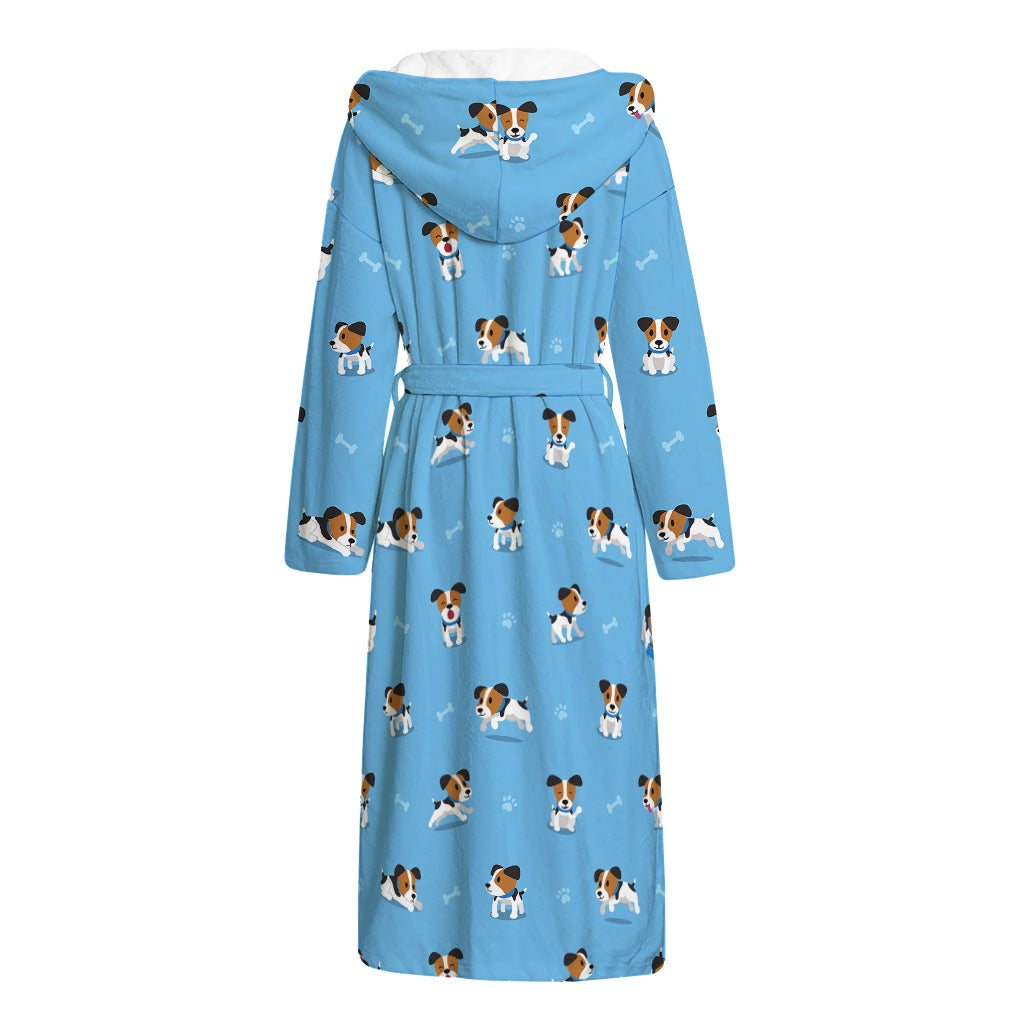 Blue Jack Russell Terrier Pattern Print Hooded Bathrobe