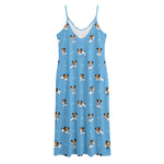 Blue Jack Russell Terrier Pattern Print Jersey Midi Cami Dress