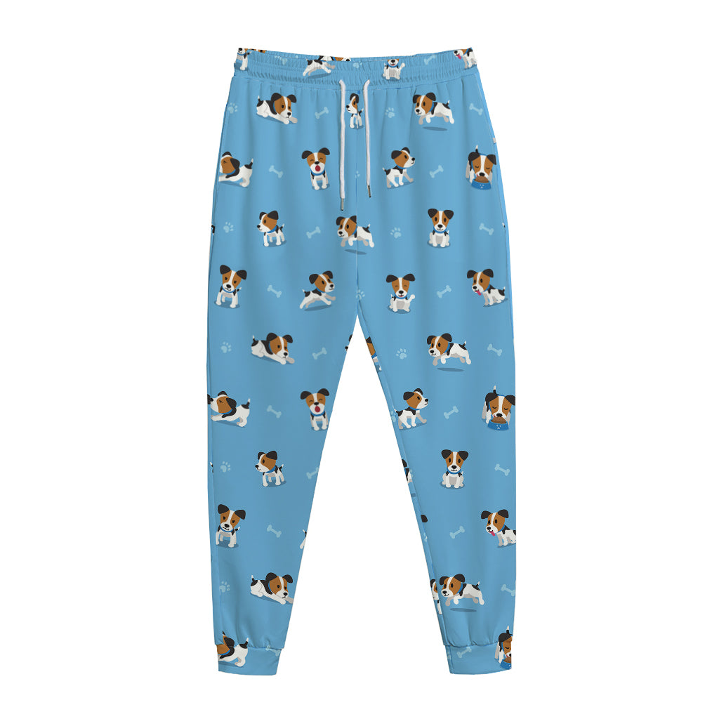 Blue Jack Russell Terrier Pattern Print Jogger Pants
