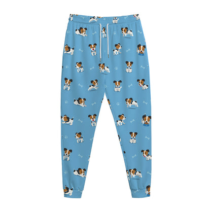 Blue Jack Russell Terrier Pattern Print Jogger Pants