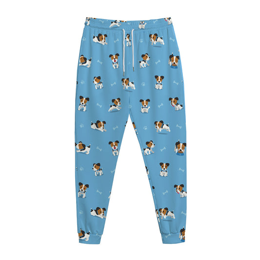 Blue Jack Russell Terrier Pattern Print Jogger Pants