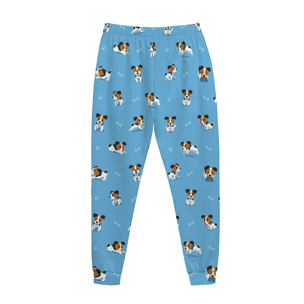 Blue Jack Russell Terrier Pattern Print Jogger Pants