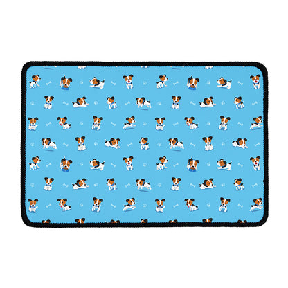 Blue Jack Russell Terrier Pattern Print Kitchen Mat