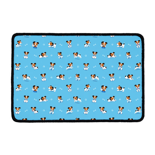 Blue Jack Russell Terrier Pattern Print Kitchen Mat
