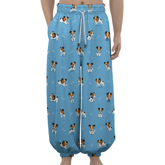 Blue Jack Russell Terrier Pattern Print Lantern Pants