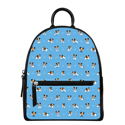 Blue Jack Russell Terrier Pattern Print Leather Backpack