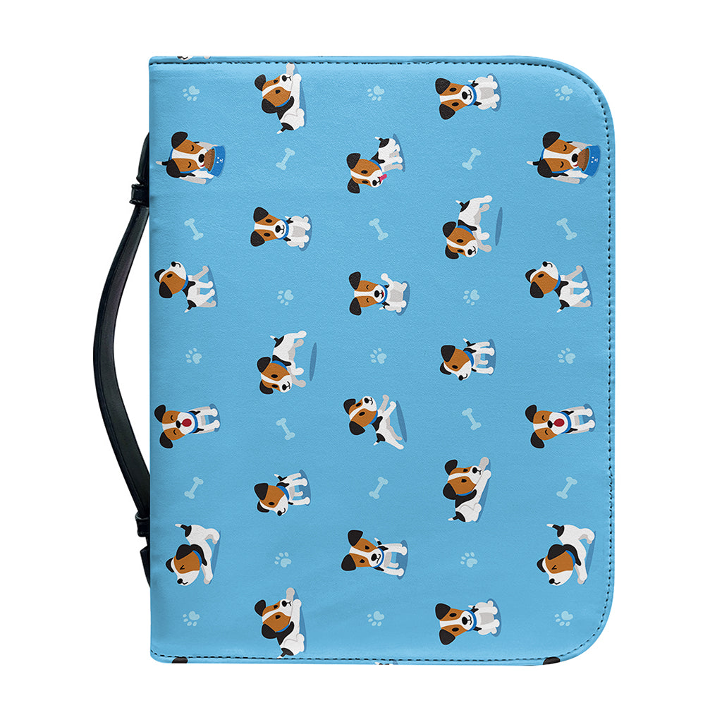 Blue Jack Russell Terrier Pattern Print Leather Bible Cover