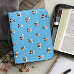 Blue Jack Russell Terrier Pattern Print Leather Bible Cover