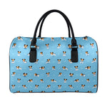 Blue Jack Russell Terrier Pattern Print Leather Duffle Bag