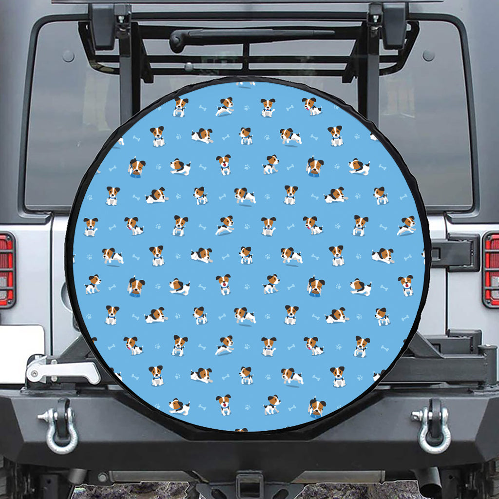 Blue Jack Russell Terrier Pattern Print Leather Spare Tire Cover